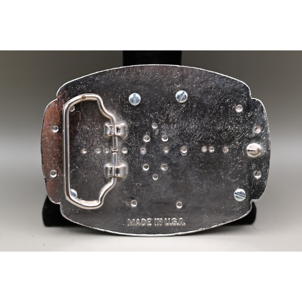 Western Style Belt Buckle Silver Tone Fits 39mm Coin Dollar Holder USA - Picture 3 of 4